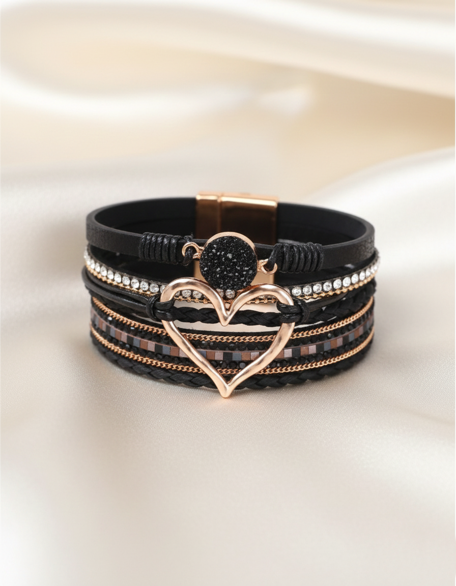 Brazalete Boho Corazón de Obsidiana