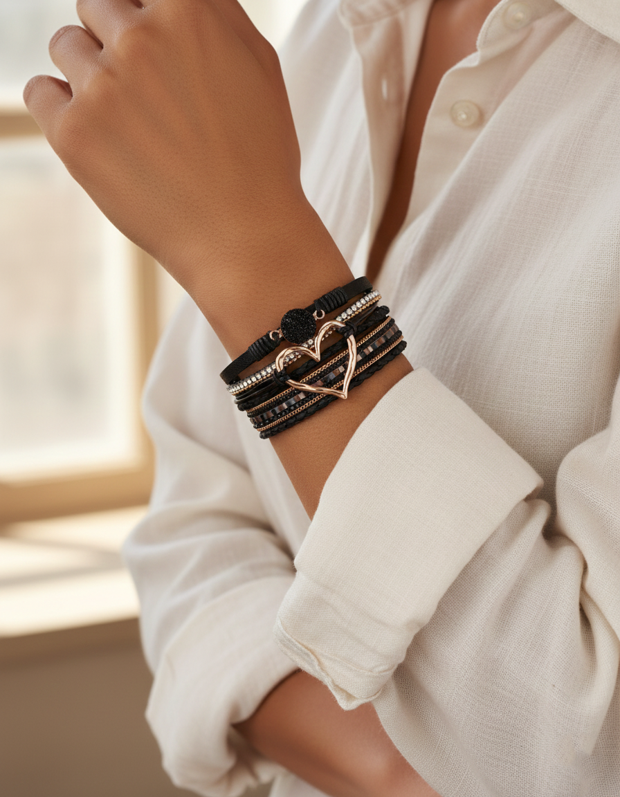 Brazalete Boho Corazón de Obsidiana